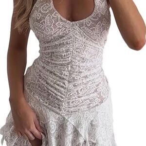 Lace Ruched Chemise Slip - White